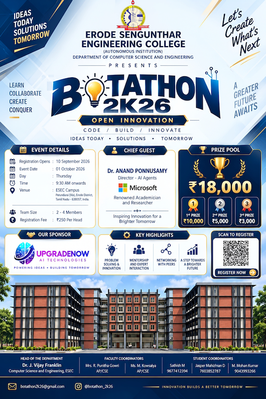 BOTATHON 2k26, Erode Sengunthar Engineering College, Hackathon, Erode banner
